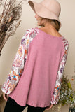 WOVEN FLORAL SLEEVE MIXED TOP