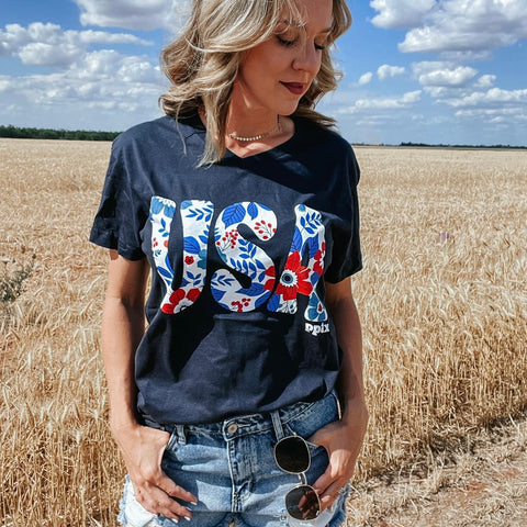 Navy Floral USA Tee